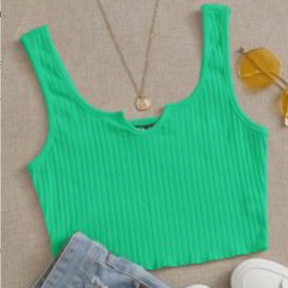 SHEIN Tops - Notch Neck Lettuce Edge Rib-knit Crop Top